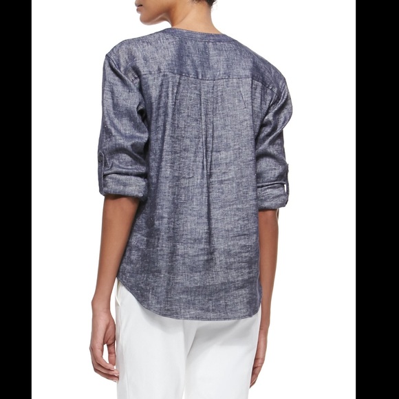 Theory Trisalta Tab-Sleeve Chambray Top - Picture 3 of 6
